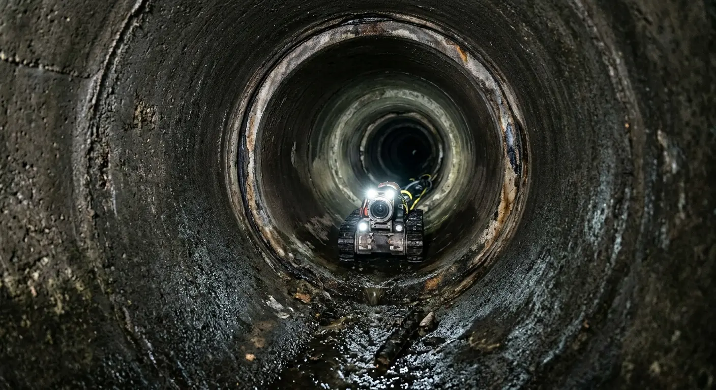 Robotic sewer camera inspecting pipe interior for Sewer Line Cleaning in Middlesex